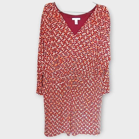 London Times Women Sz 18‎ Red Orange Jersey Dolman Sleeves Blouson Cottagecore - Picture 2 of 13